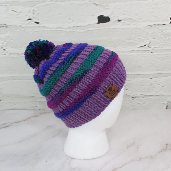 Duncan Street Designs Purple Power Hand Knit Beanie Hat - Picture 2 of 7